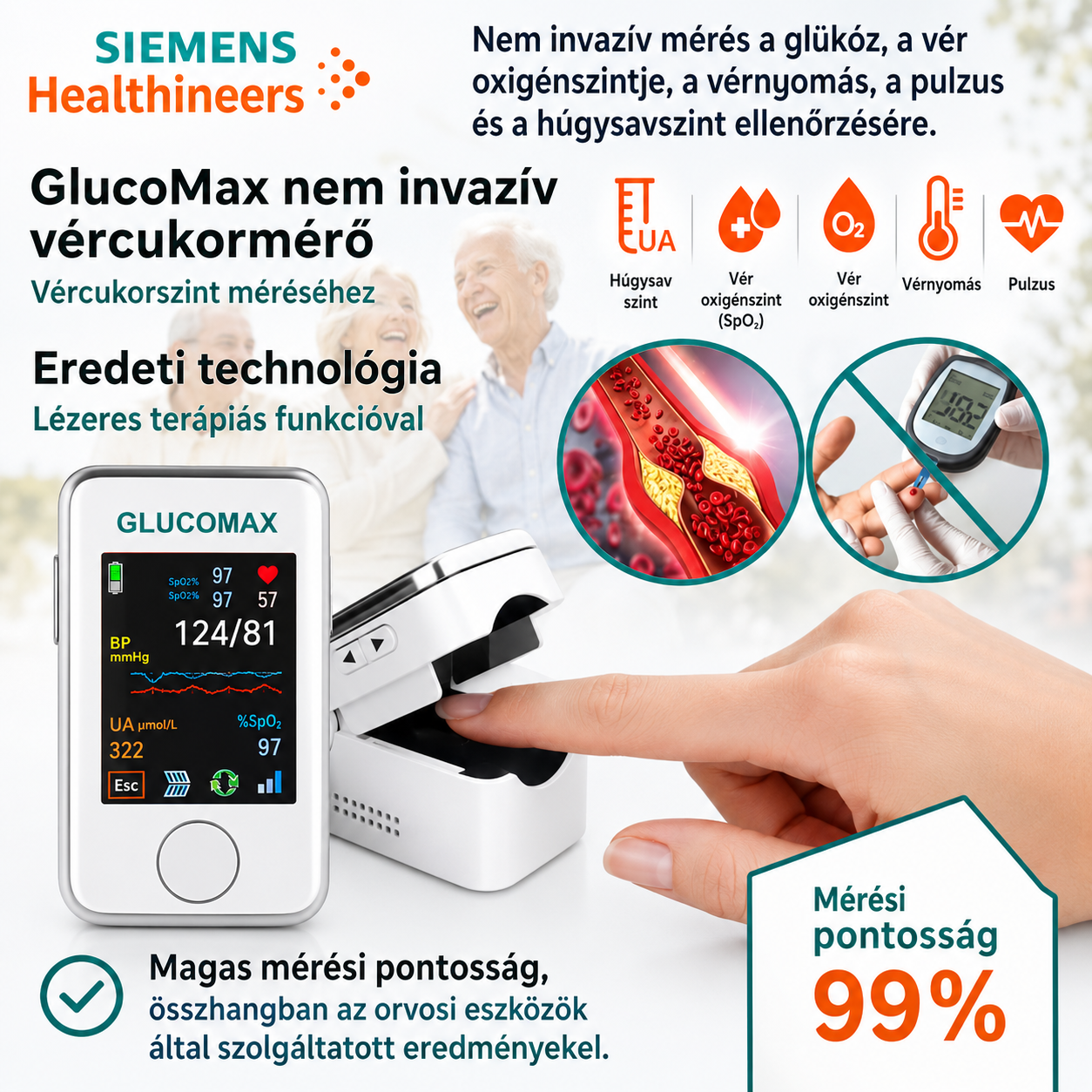 GLUCOMAX nem invazív vércukormérő + digitális vérnyomásmérő
