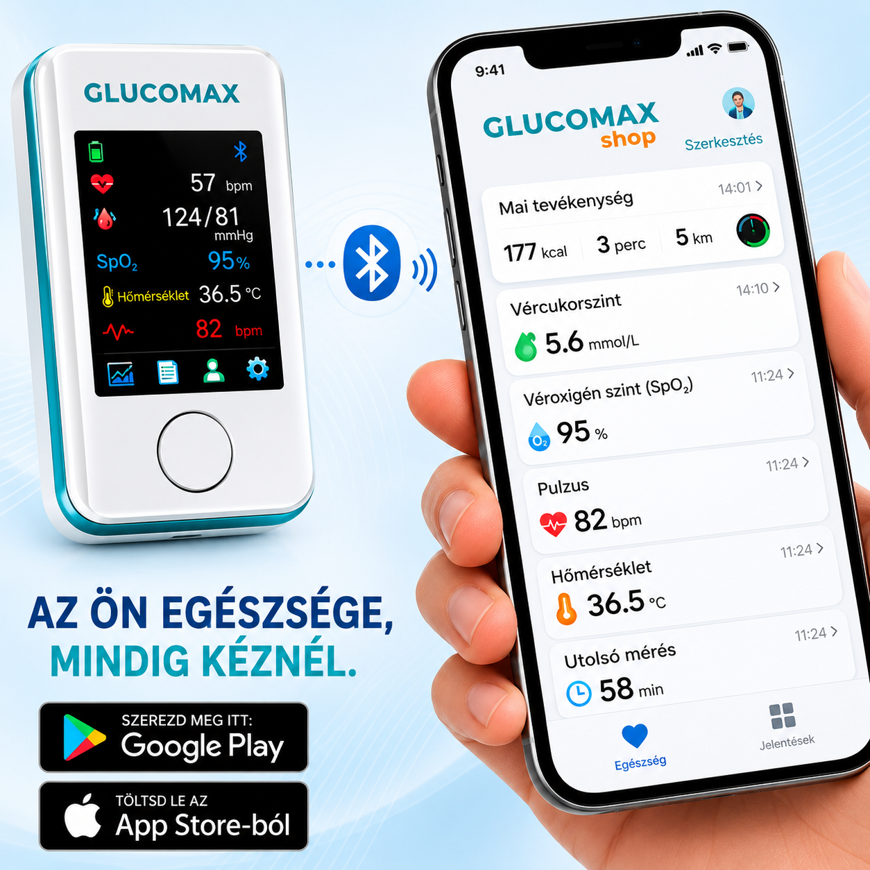 GLUCOMAX nem invazív vércukormérő + digitális vérnyomásmérő