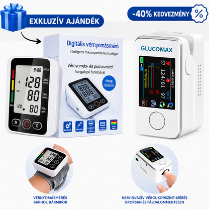 GLUCOMAX nem invazív vércukormérő + digitális vérnyomásmérő