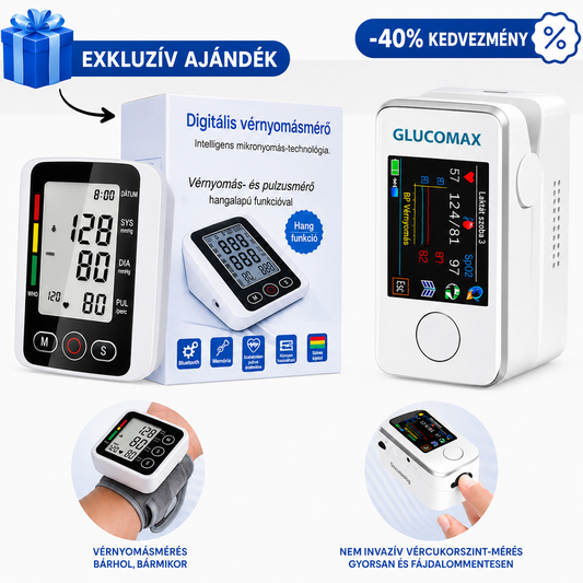 GLUCOMAX nem invazív vércukormérő + digitális vérnyomásmérő