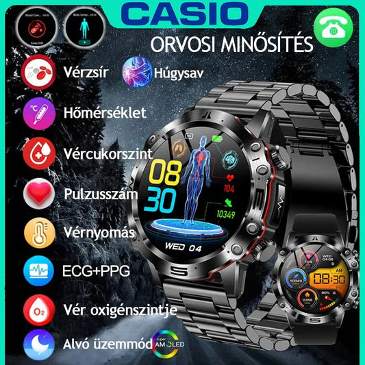CASIO AI ORVOSI DIAGNOSZTIKÁS OKOSÓRA - 2026🔥 ÚJ VÉRLIPIDEK, HÚGYSAV, VÉRGLUKOZ SZINT - EKG+PPG FITNESZKÖVETŐ